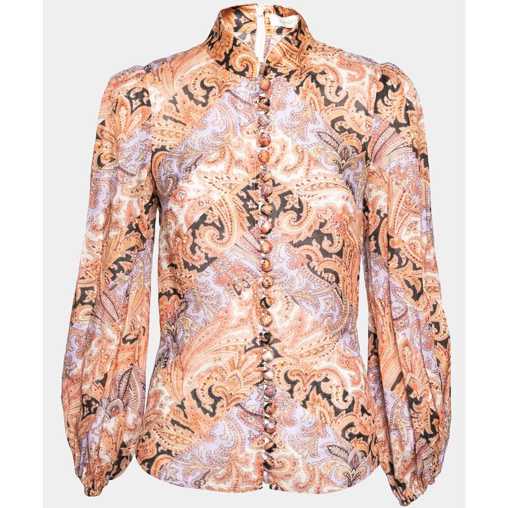 Zimmermann Multicolor Paisley Printed Ramie Voile Blouse size US 8